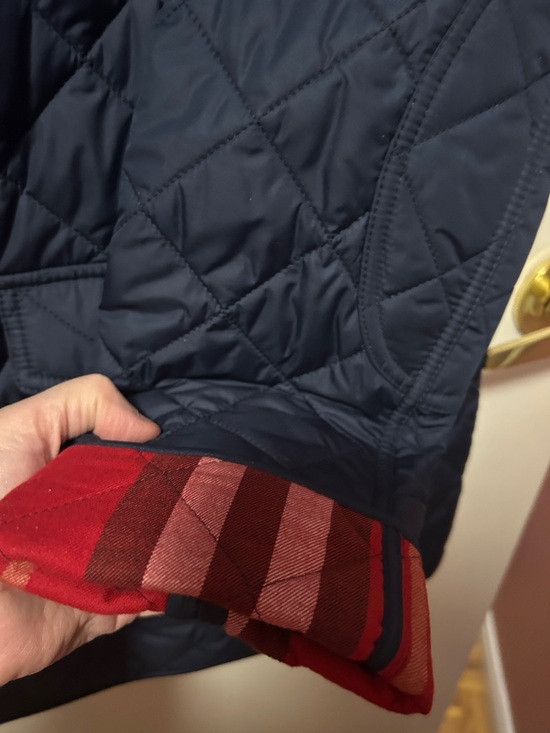 Burberry Navy Quilted Coat with Red Accent Trim - Picture 6 of 14